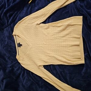 Tommy Hilfiger Yellow Women's V Neck Cable Knit Sweater: Size Large